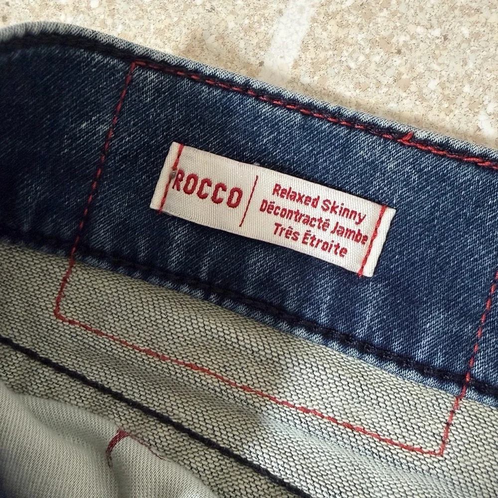 True Religion Jeans Mens 42x32 Blue Rocco Relaxed Skinny Distressed Denim